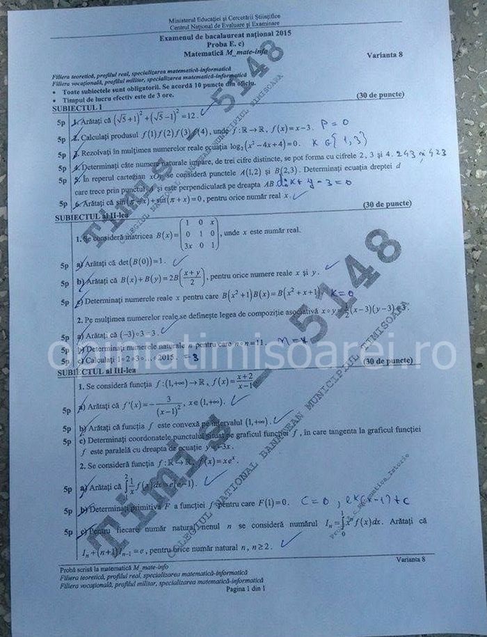 subiecte matematica bac 2015