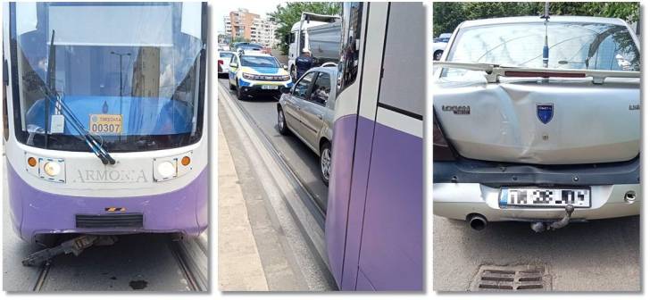 O masina a fost lovita de un tramvai la Timisoara, tanara ranita, inclusa imagine.