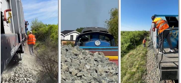 Piatra sparta pe calea ferata langa Timisoara, actiune de siguranta.