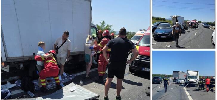 Accident pe Autostrada Vestului: 5 mașini, o camionetă și un TIR, implicate la Margina. Accident pe Autostrada Vestului: 5 mașini, o camionetă și un TIR, implicate la Margina.