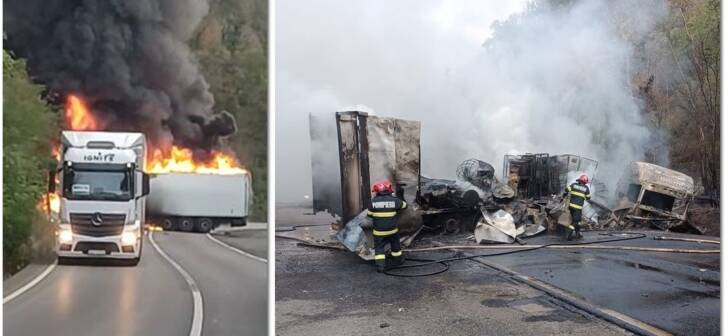 Incendiu devastator: TIR în flăcări pe un drum național, o scenă șocantă! Incendiu devastator: TIR în flăcări pe un drum național, o scenă șocantă!